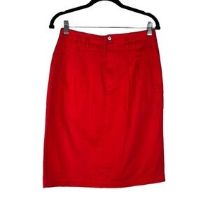 Amanda Fielding Red Midi Cotton Front Zip Skirt Size 10